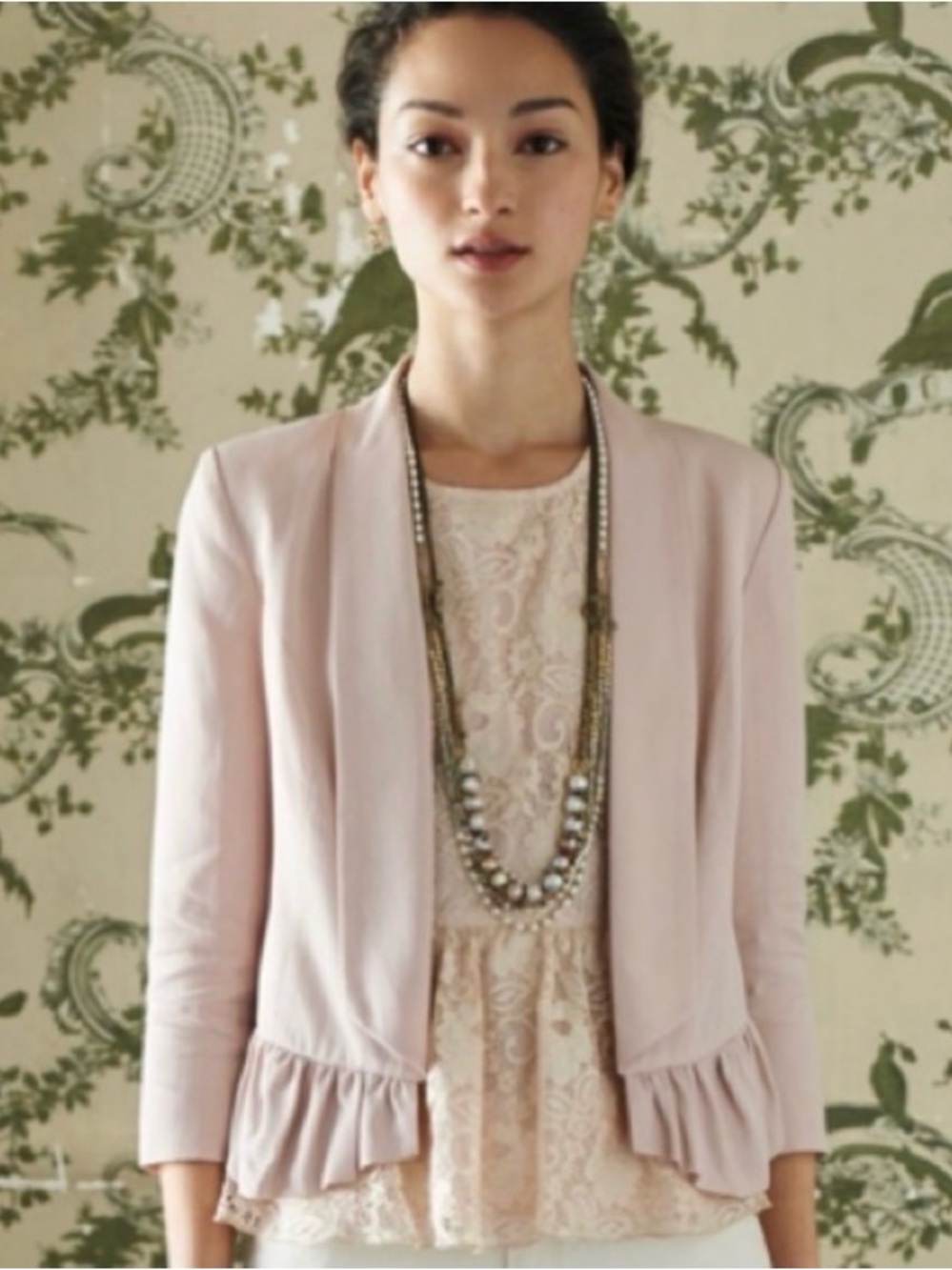 NWT Anthropologie Cartonnier Blush Ruffle Blazer Jacket
